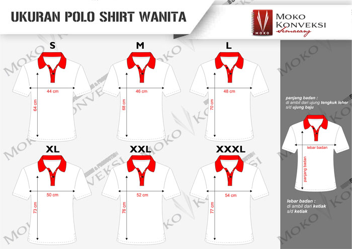size standar ukuran wanita kaos polo shirt terbaru