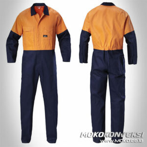 Design Seragam Wearpack Praktek SMK Coverall Warna Orange Biru Dongker