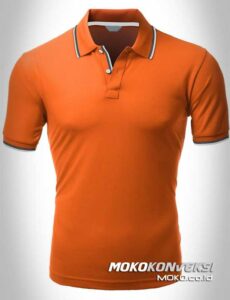 kaos polo kerah polo shirt double stripes warna orange moko konveksi