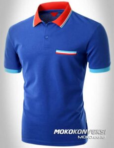 model kaos polo shirt terbaru triple stripes warna biru moko konveksi