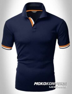 kaos polo keren model polo shirts double stripes warna biru navy moko konveksi