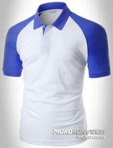 jual polo shirt raglan warna biru putih moko konveksi