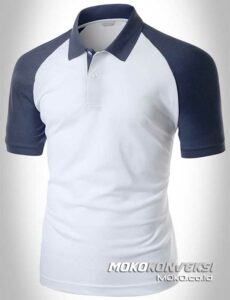 kaos kerah kombinasi polo shirt raglan warna navy putih moko konveksi