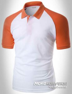 sablon polo shirt raglan warna orange putih moko konveksi