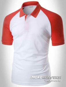 kaos model polo shirt raglan warna merah putih moko konveksi