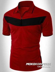 model baju kaos kerah terbaru polo shirt zipper warna maroon hitam moko konveksi
