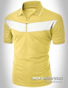 kaos katun murah polo shirt zipper warna kuning putih moko konveksi