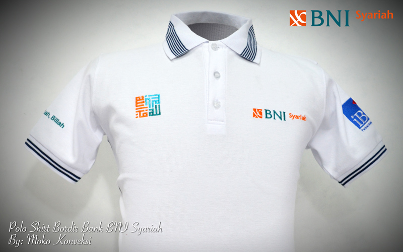 Design Kaos Polo Shirt Bordir Bank BNI Syariah Pahandut, Palangkaraya, Kalimantan Tengah, Indonesia