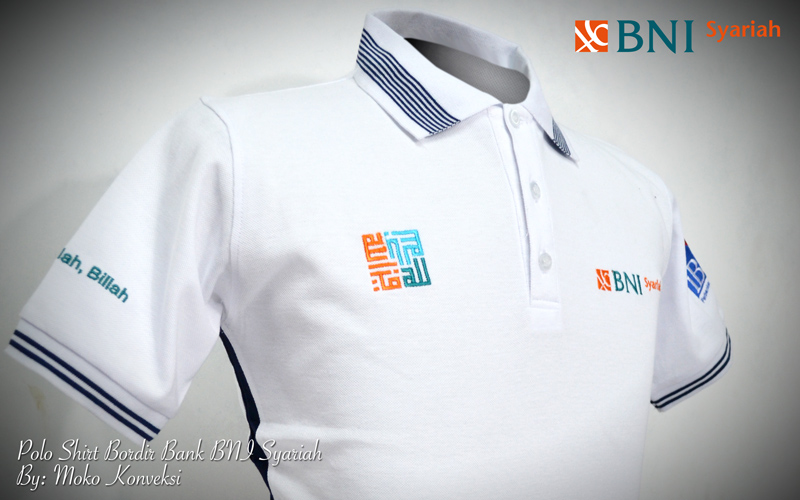 desain polo shirt bordir bank bni syariah, palangkaraya, kalimantan tengah samping kanan