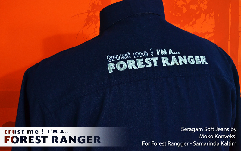 Detail Bordir Kemeja Lapangan Forest Ranger Samarinda Kalimantan Timur Indonesia Baju Kerja Lapangan Bahan Soft Jeans Warna Navy