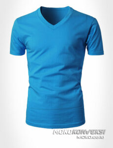 sablon kaos oblong v neck warna biru - moko konveksi jual kaos polos murah desain sendiri