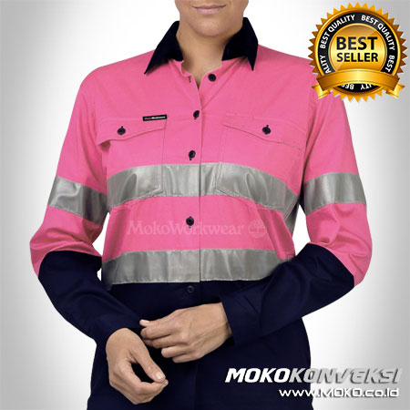 Kemeja Wearpack Safety Warna Pink Dongker - Toko Pakaian Safety Caving Warna Pink Dongker - Baju Safety Wearpack Warna Pink Dongker